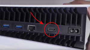 PS5 HDMI Port Location highlighted with a red circle and arrow
